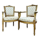 Pair of louis xvi style gilded wood armchairs, 19th century