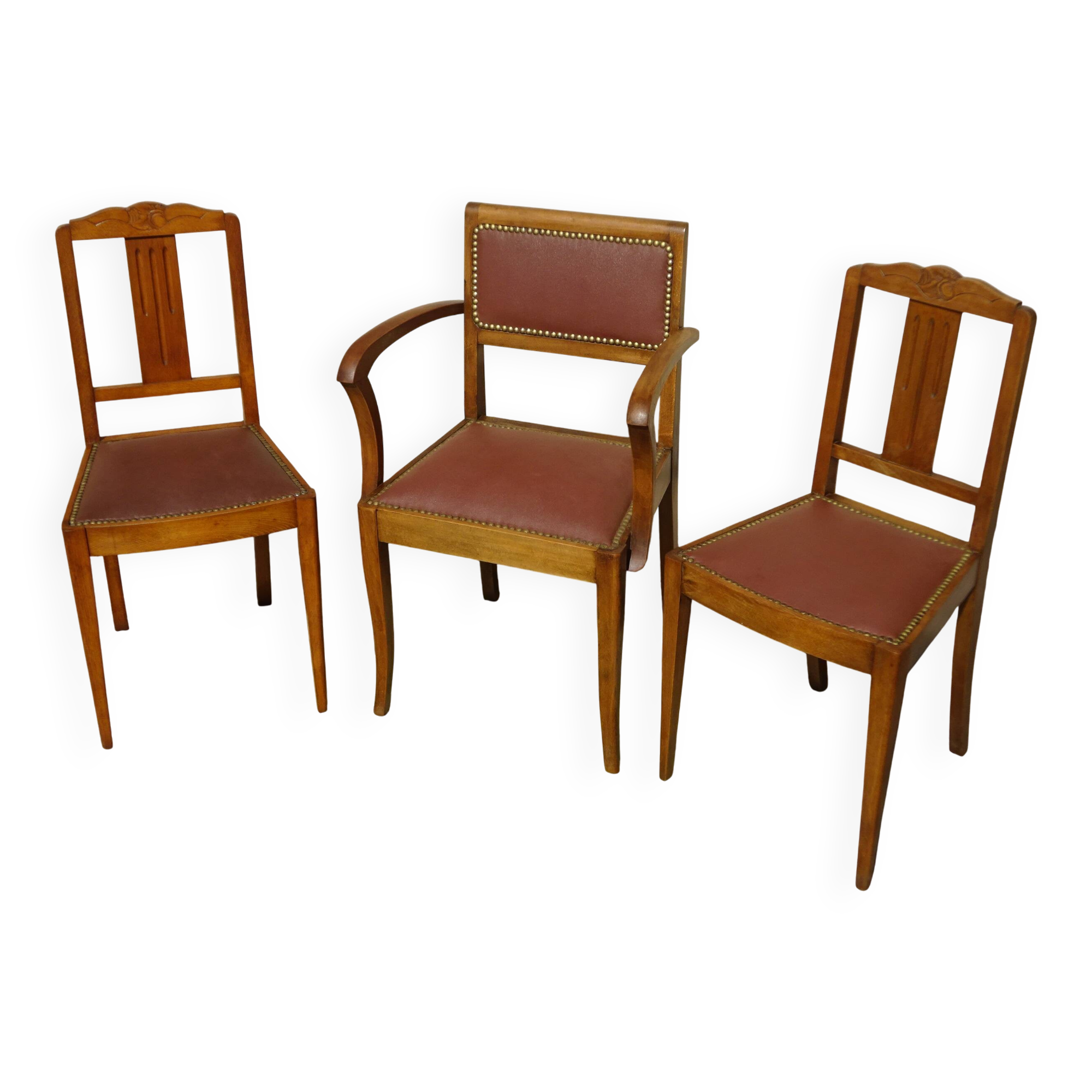 Art Deco bridge chair with 2 matching chairs