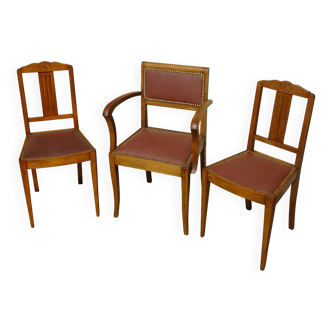 Art Deco bridge chair with 2 matching chairs