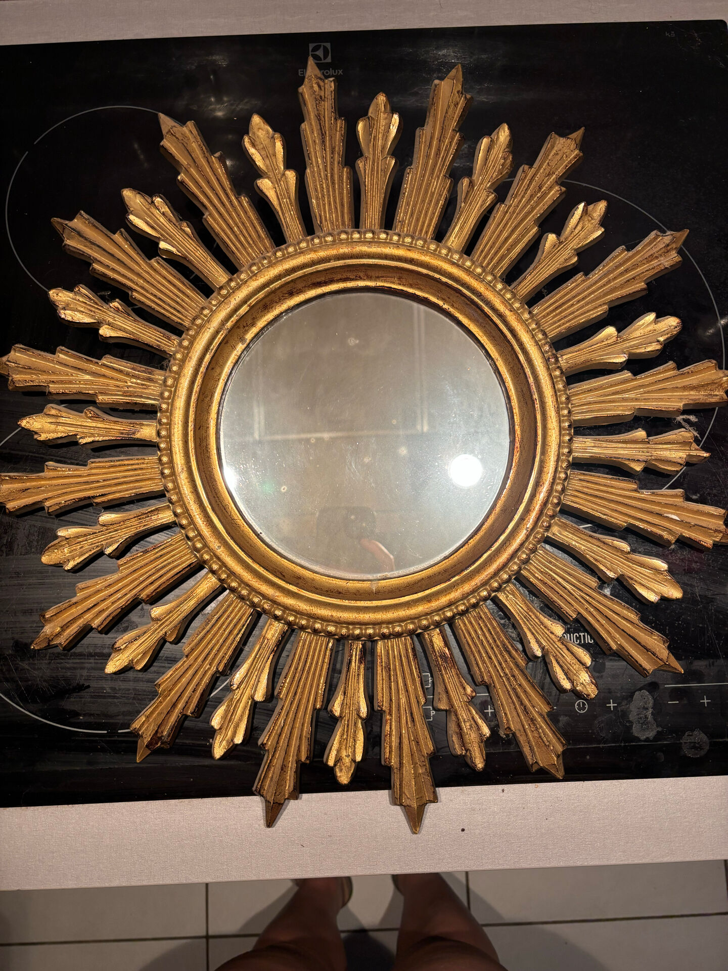 Vintage sun mirror in gilded wood – 50 cm