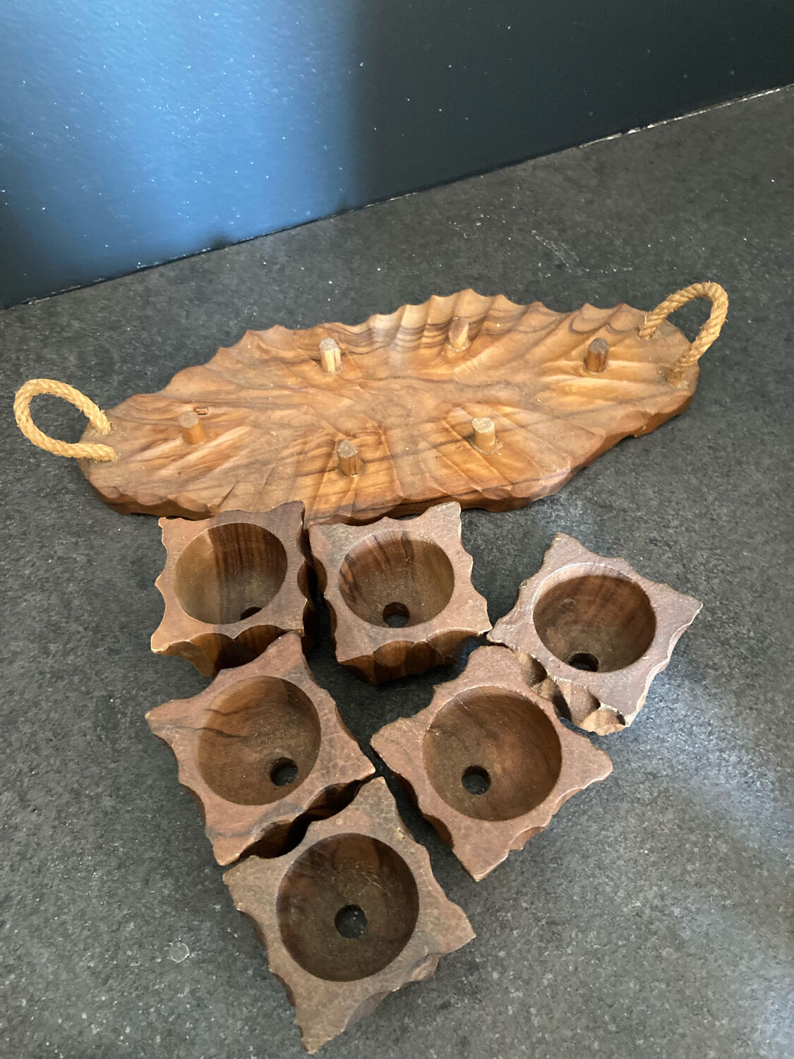 Wooden egg cups service