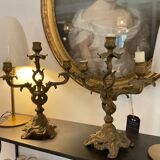 Pair of 3-branch candlesticks. Bronze