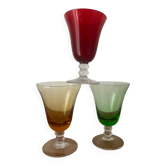Vintage set of 3 coloured aperitif glasses