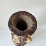 Antique Kabyle Algerian pottery vase with handle and polychrome geometric decorations