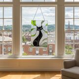 Vitrail chat – Style Tiffany fait main, panneau décoratif mural