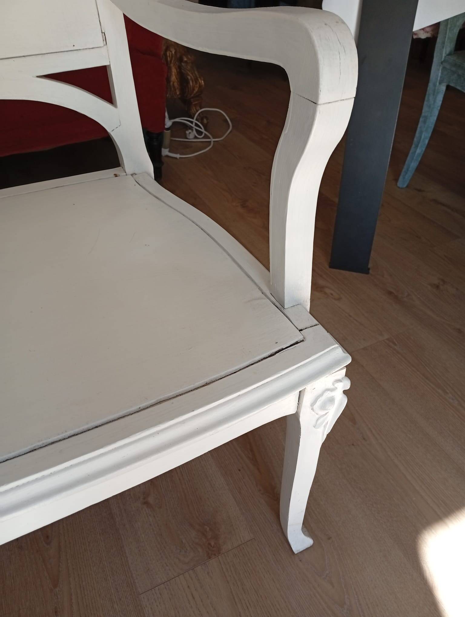 Art Nouveau wooden bench, colonial style, period, renovated.