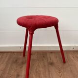 Ikea Red Metal and Wool Three pod Stool, Model Eskilstuna, 1990s