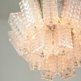 Vintage Austrolux Glass Chandelier: Mid-Century Chrome Pendant Light