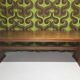 Large vintage table in solid pine, rustic brutalist, 70"
