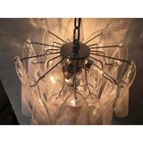 Italian White and Transparent Murano Glass Chrome Metal Frame Chandelier Sputnik