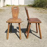 Pair of brutalist vintage chairs wood varnish countryside