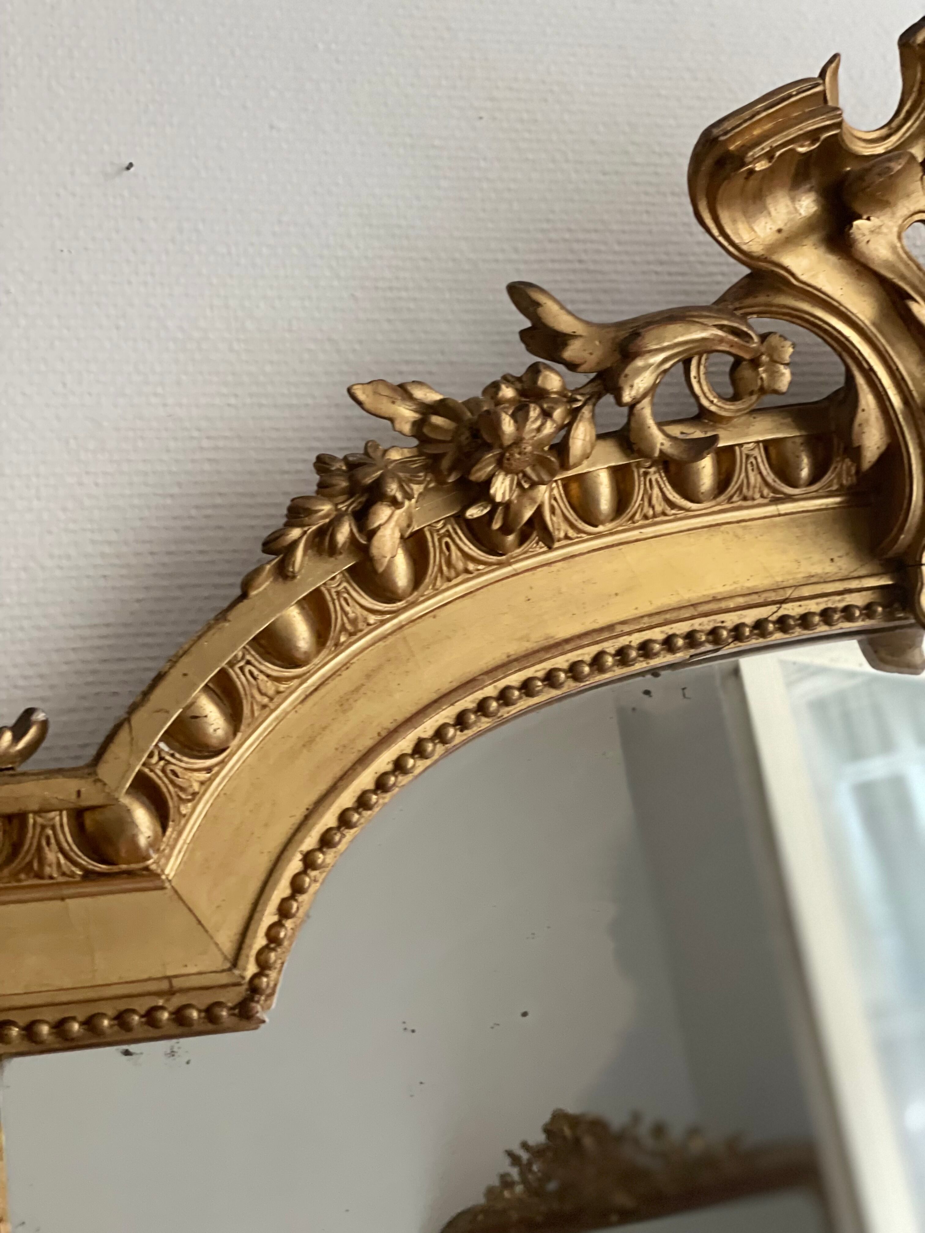 Antique napoleon mirror lll gilded pediment with rare gold leaf 103x182cm