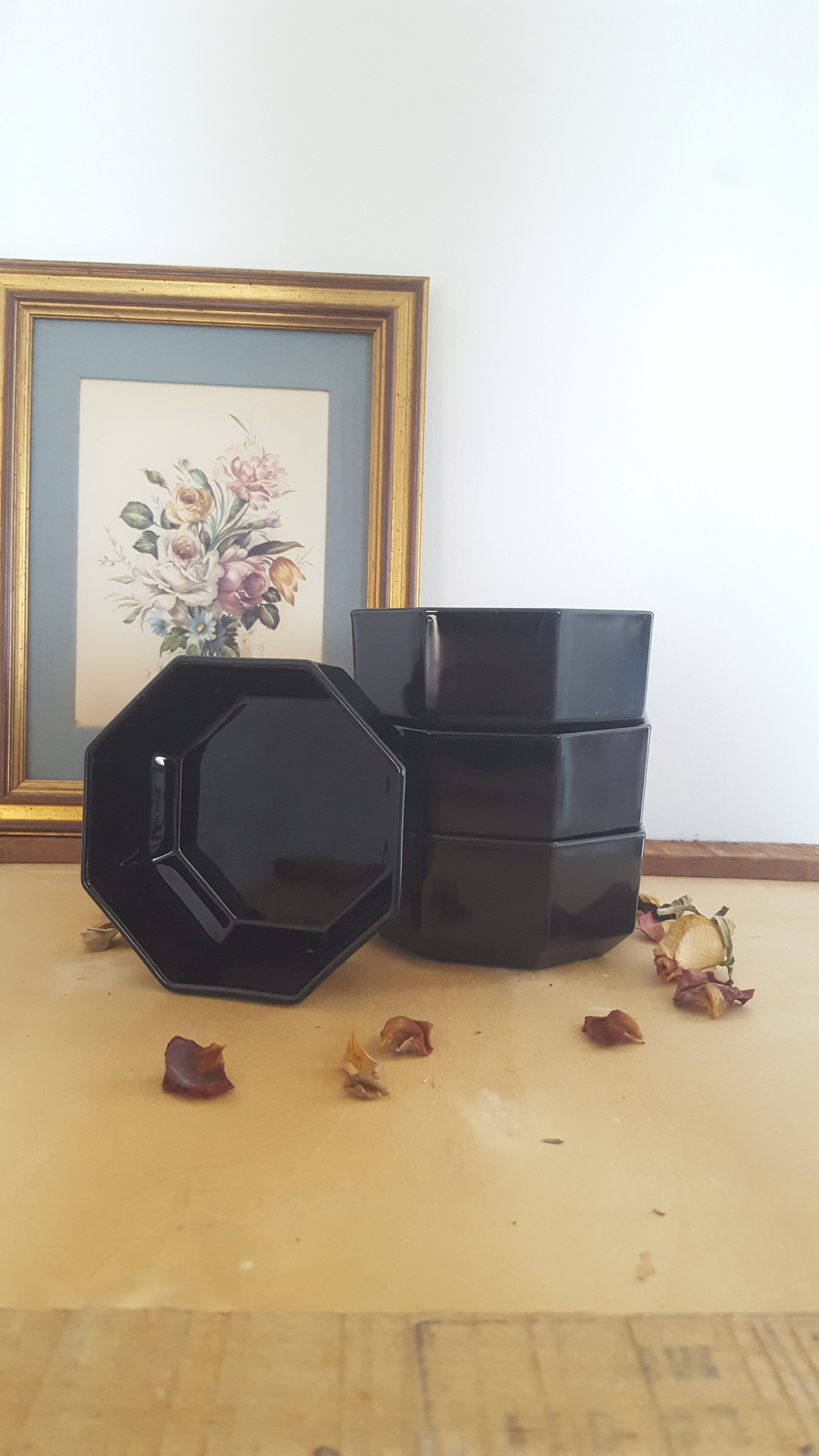 Vintage black Arcoroc ramekins