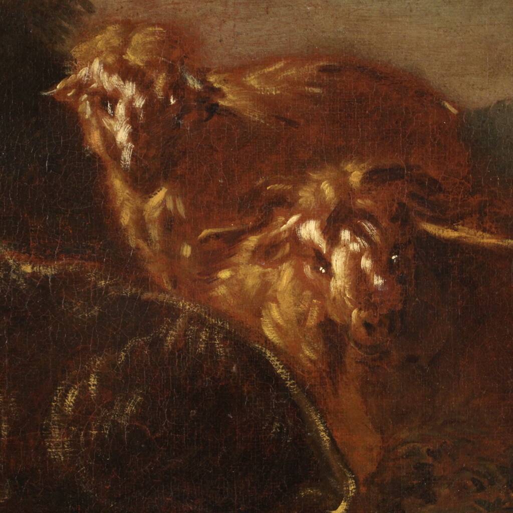 Italian painting from the 17th century, landscape with grazing animals