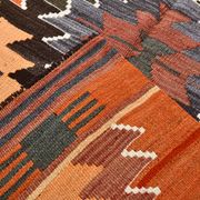 Geometric Pattern Multicolor Wool Kilim Rug, 192x256 Cm