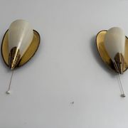 Pair of brass and glass wall lights from the mid-century, 1950s, Germany.