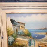 Huile sur toile d’un bateau sur l’estran signée Yann 55X45