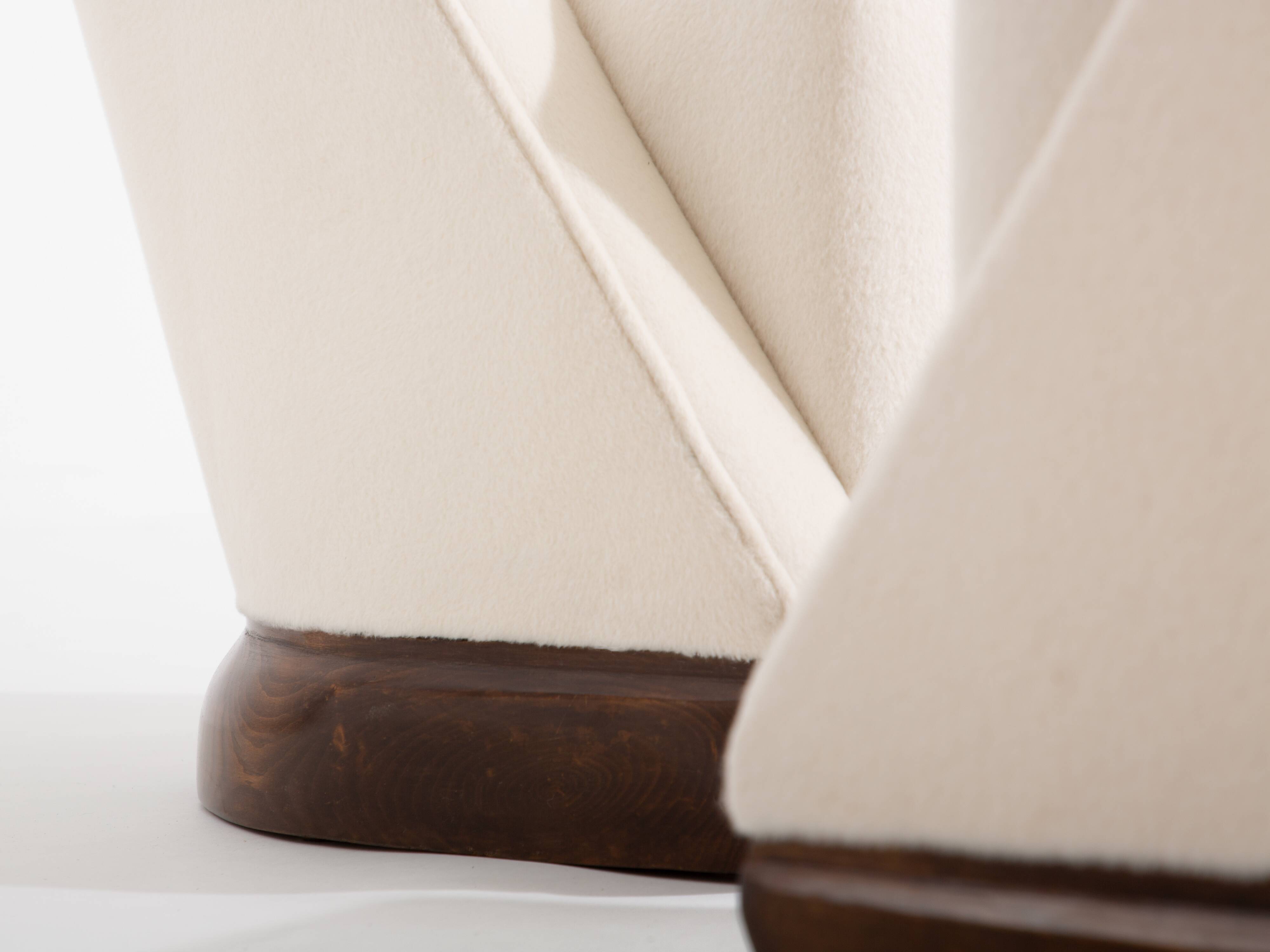 Louis Sognot pair of modernist armchairs in walnut and alpaca, 1927