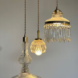 Suspension cascade triple Holophanes and vintage pendants