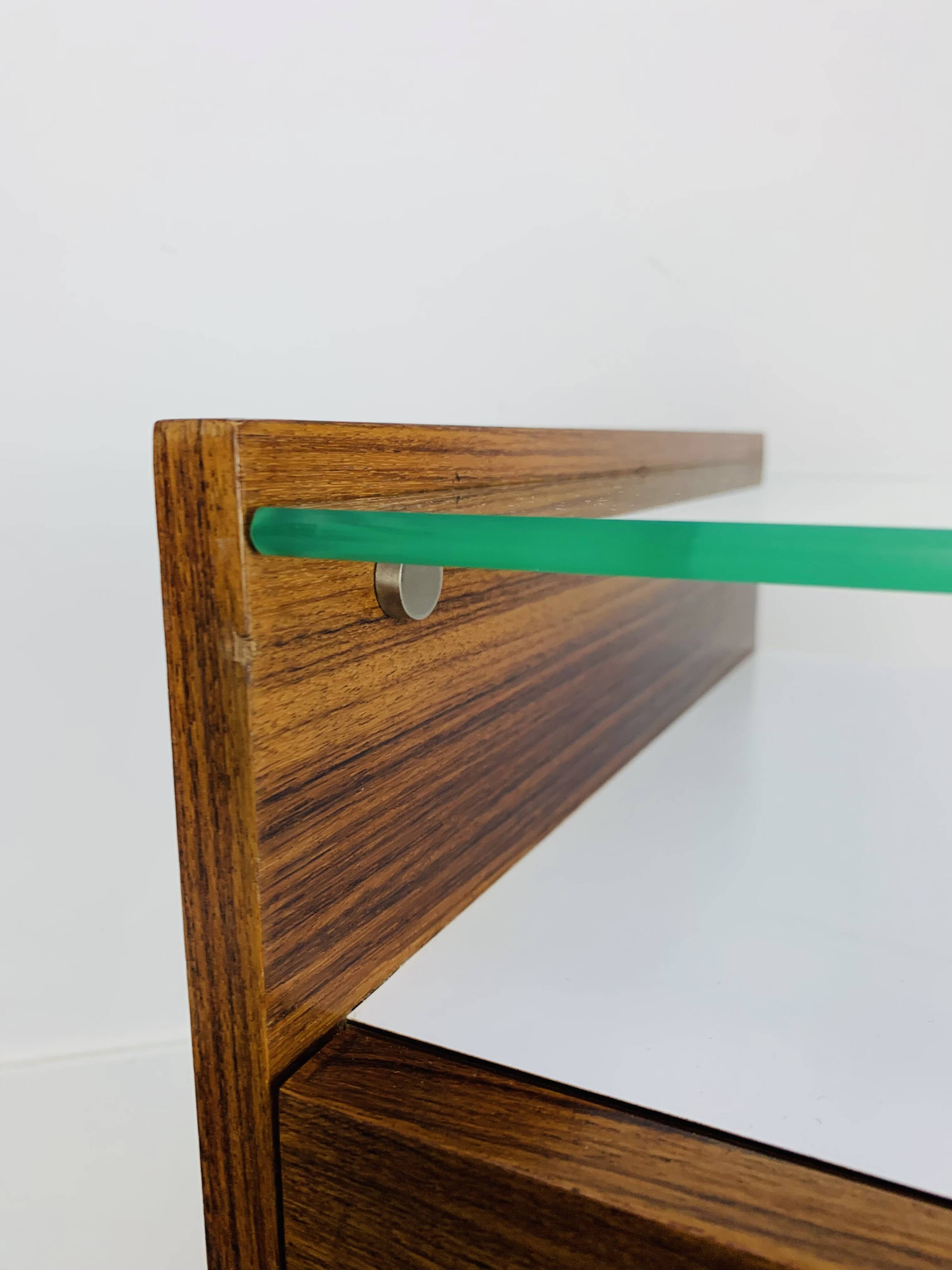 Rosewood and glass chest of drawers, 1960s, Scandinavian storage furniture.