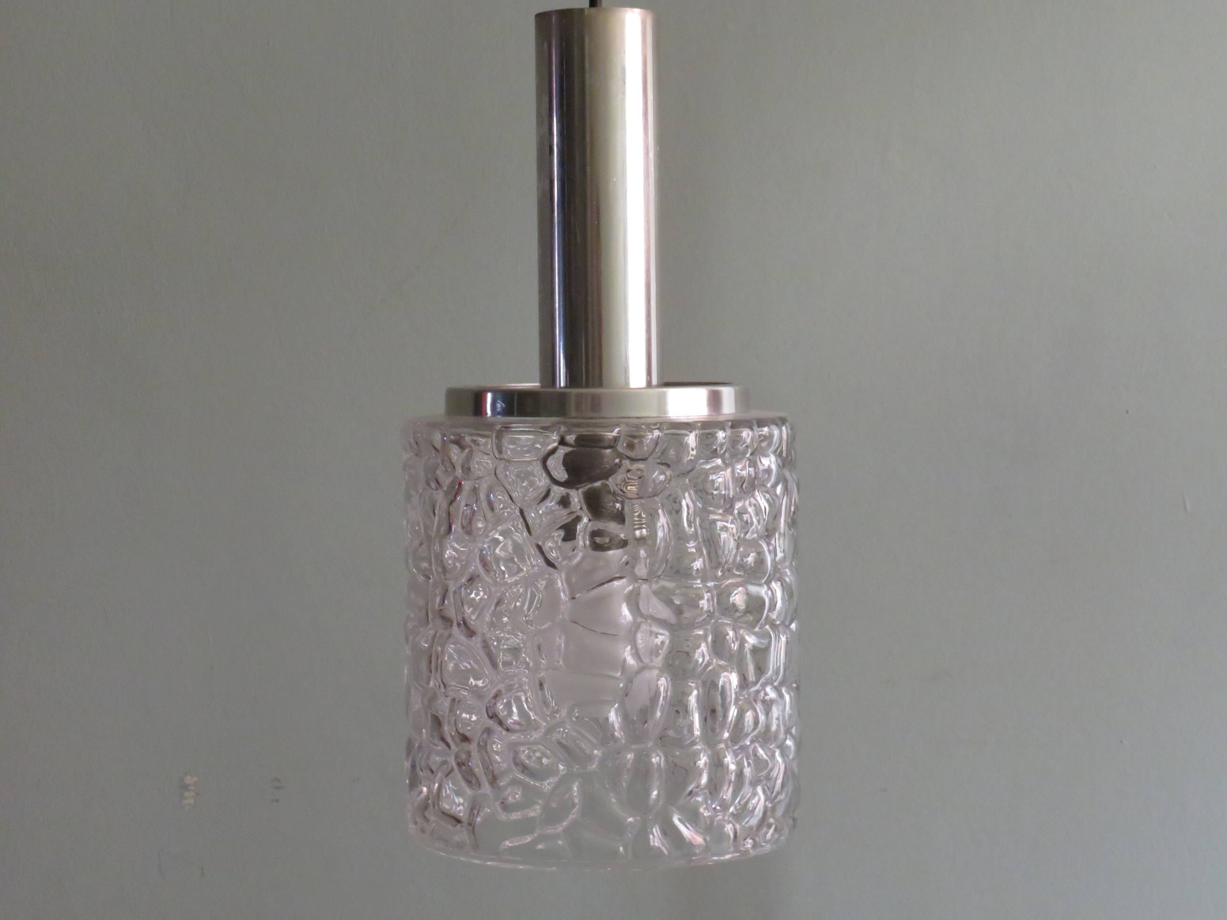Vintage pendant lamp, glass and chrome, Belgium 1960