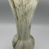Vase in white opaline blown glass and green, yellow, blue polychrome shades