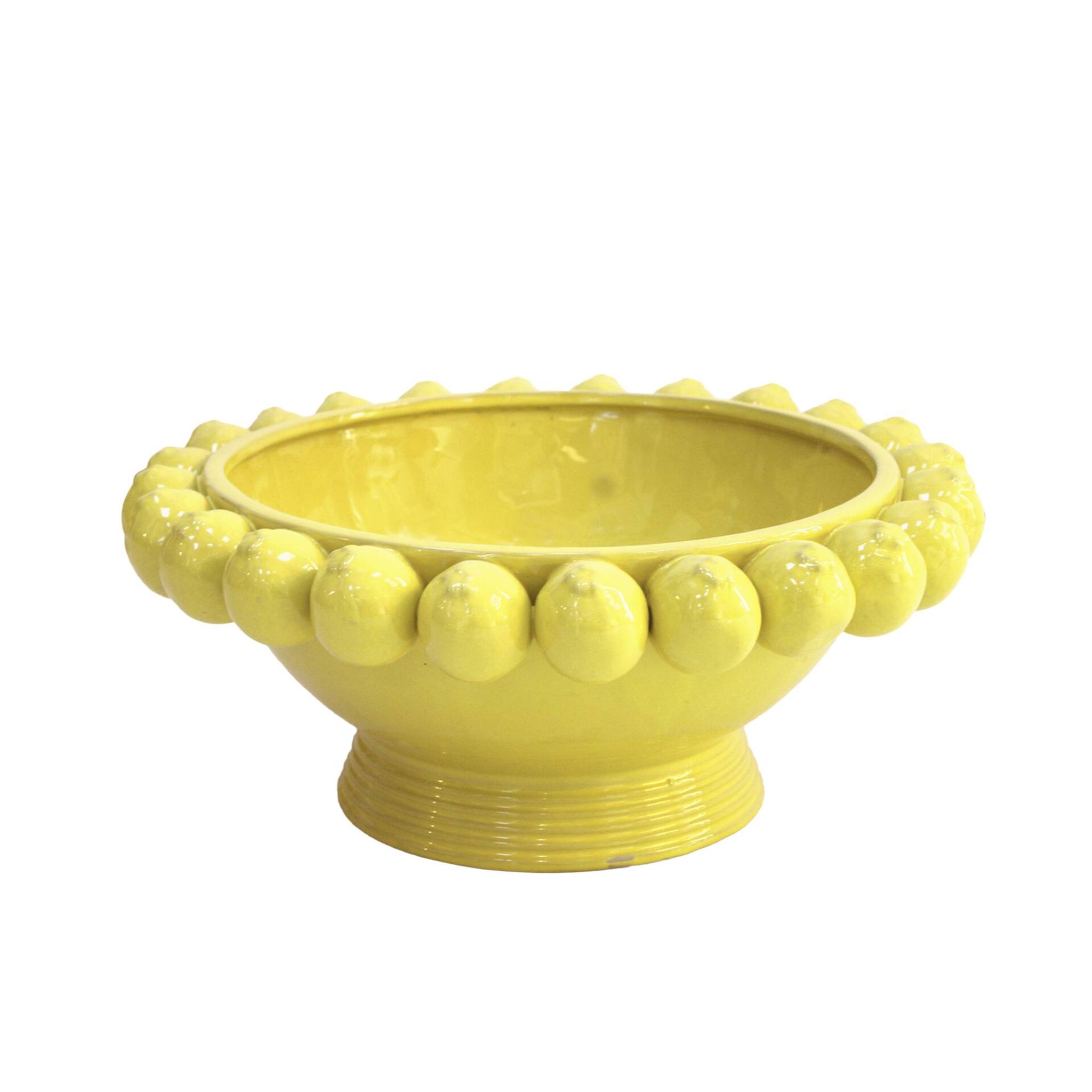 Italian Yellow Ceramic Vase with Yellow Lemon Fruit Motifs