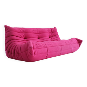 Original Togo ligne Roset 3 seater sofa in pink fabric by Michel Ducaroy