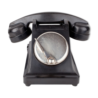 Old black bakelite france ptt phone with dial clamshell 1960