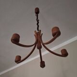 Danish variable height teak chandelier with 5 arms by Domus, 1970s