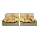 Vintage pair of leather armchairs by Ammannati and Vitelli for Brunati, Italy 1970s.