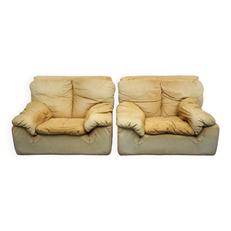 Paire de fauteuils vintage en cuir par Ammannati et Vitelli pour Brunati, Italie 1970.