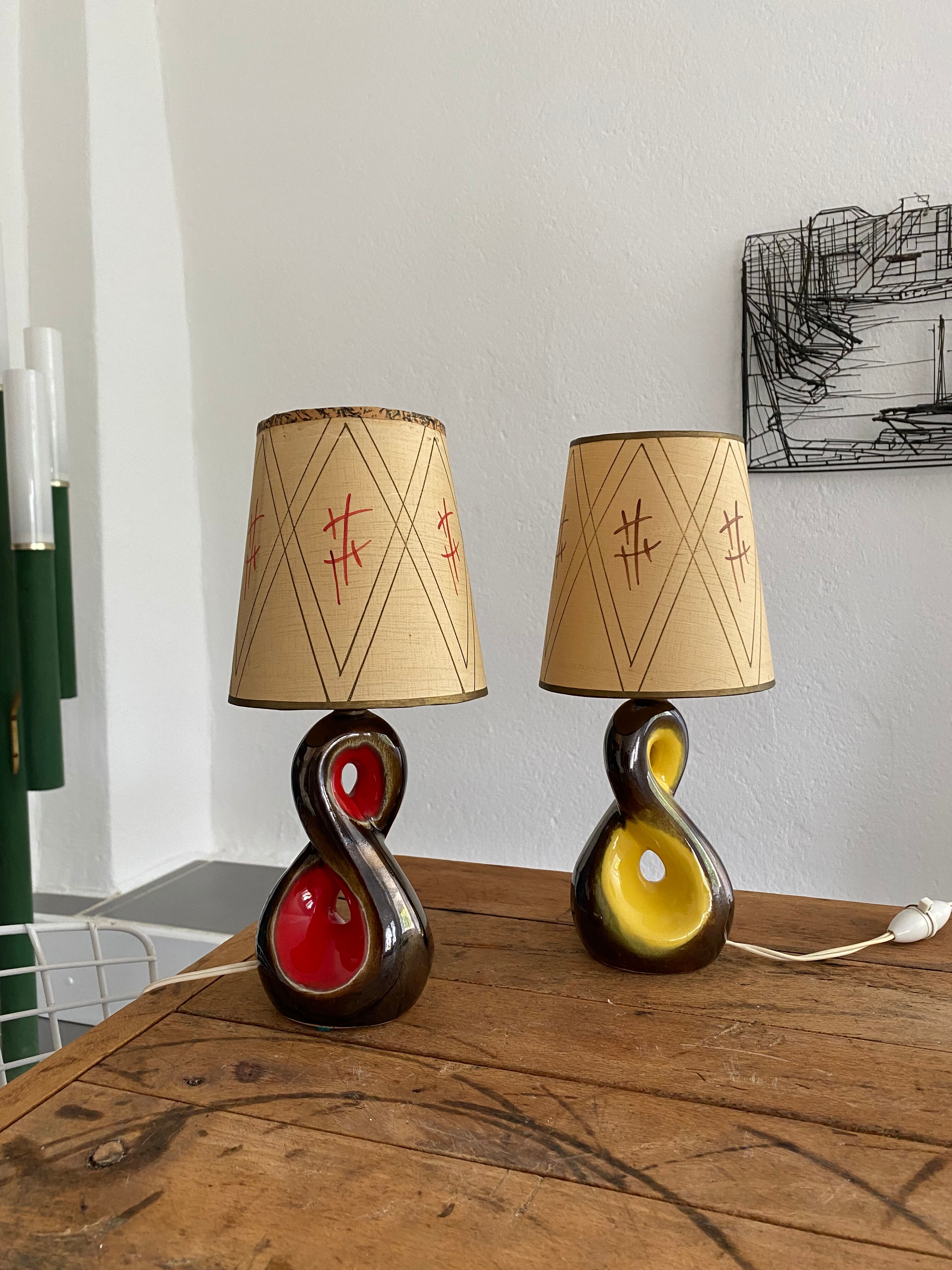 Pair of ceramic lamps freeform vintage 50s