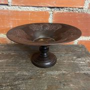 Coupe à Fruits Ancienne Plat En Métal Bordeaux Décor Moulé Vintage #D6