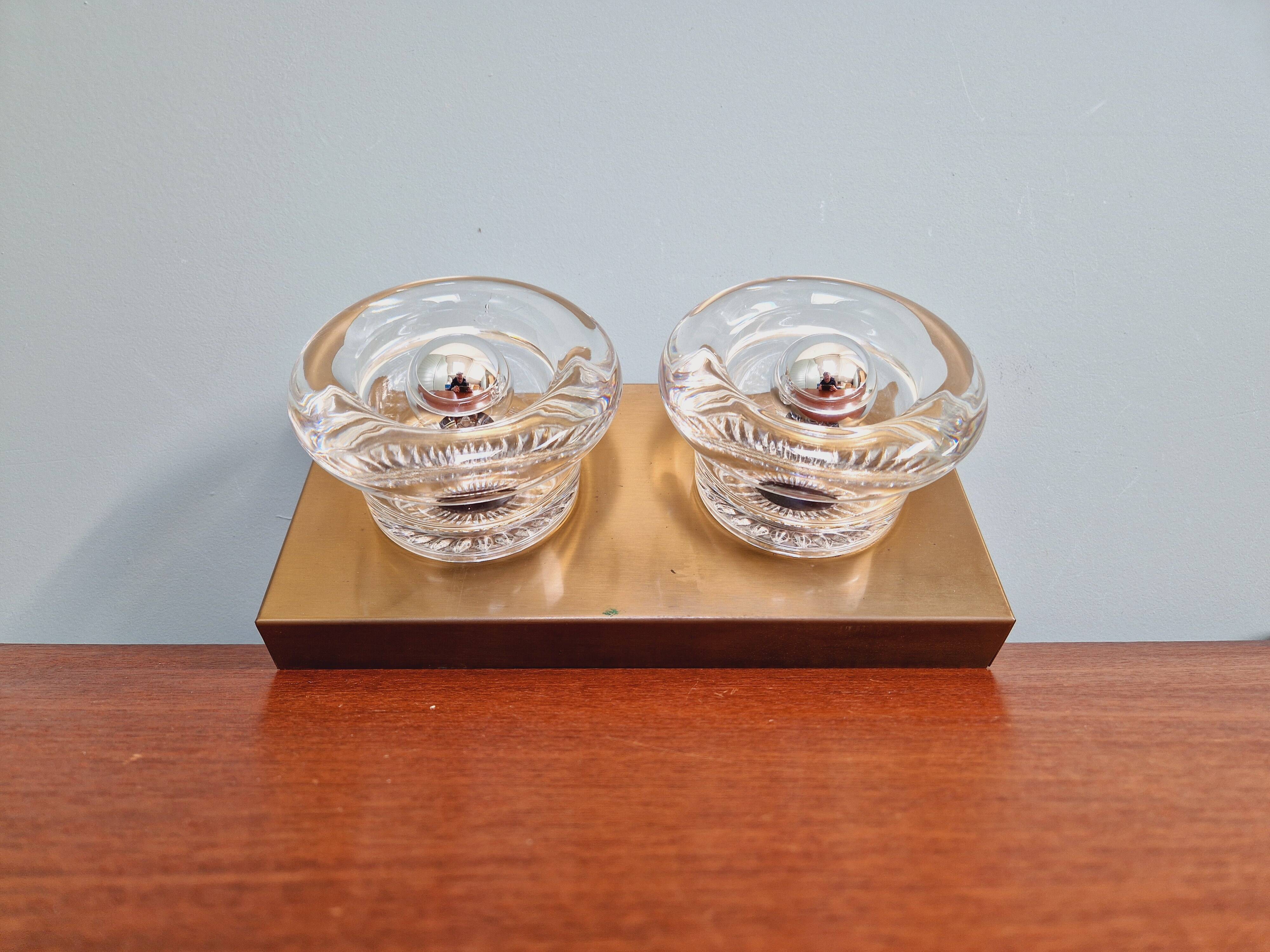 Double wall light in brass and glass, Space Age style, Cosack, 1970