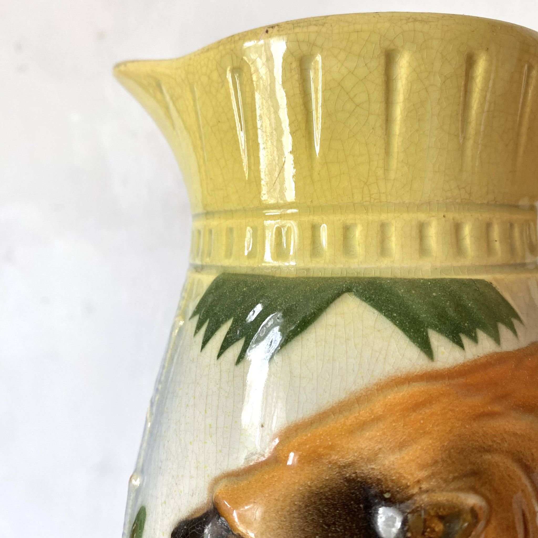 Art Deco pitchers in assorted barbotine lion Poët Laval