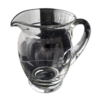 Water carafe, blown glass jug, sanded decor 1 L