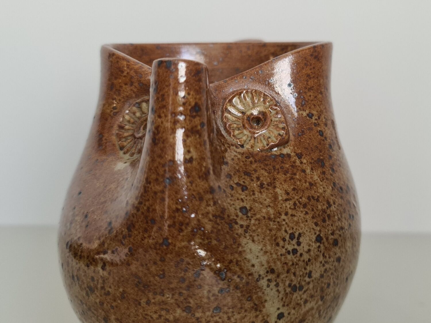 Zoomorphic pitcher owl or owl in pyrite stoneware / collection / ceramics / vintage / France / 50s / mid-century / twentieth century