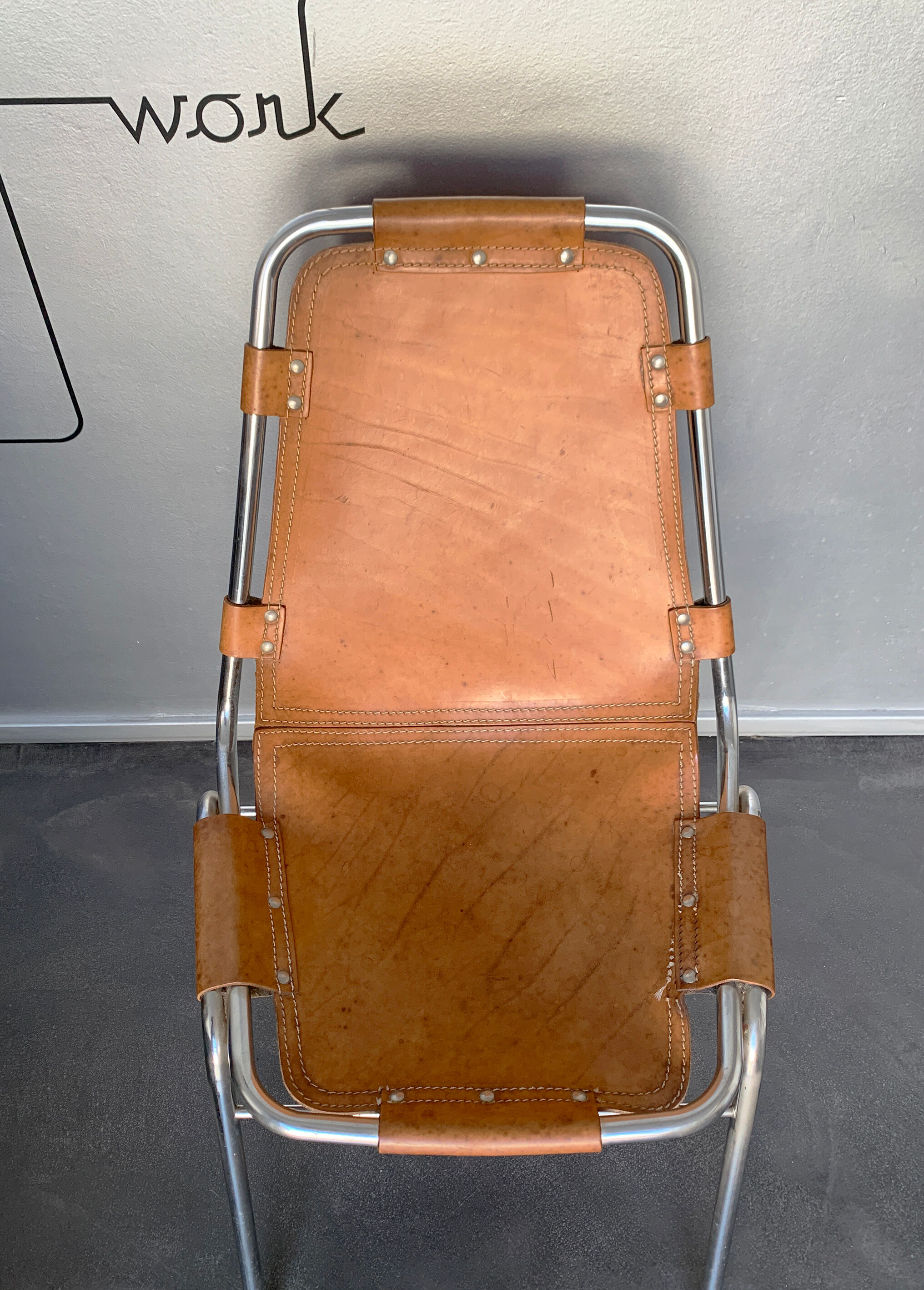Vintage Chair Les Arcs in leather, published by Dal Vera, 1960s-70s