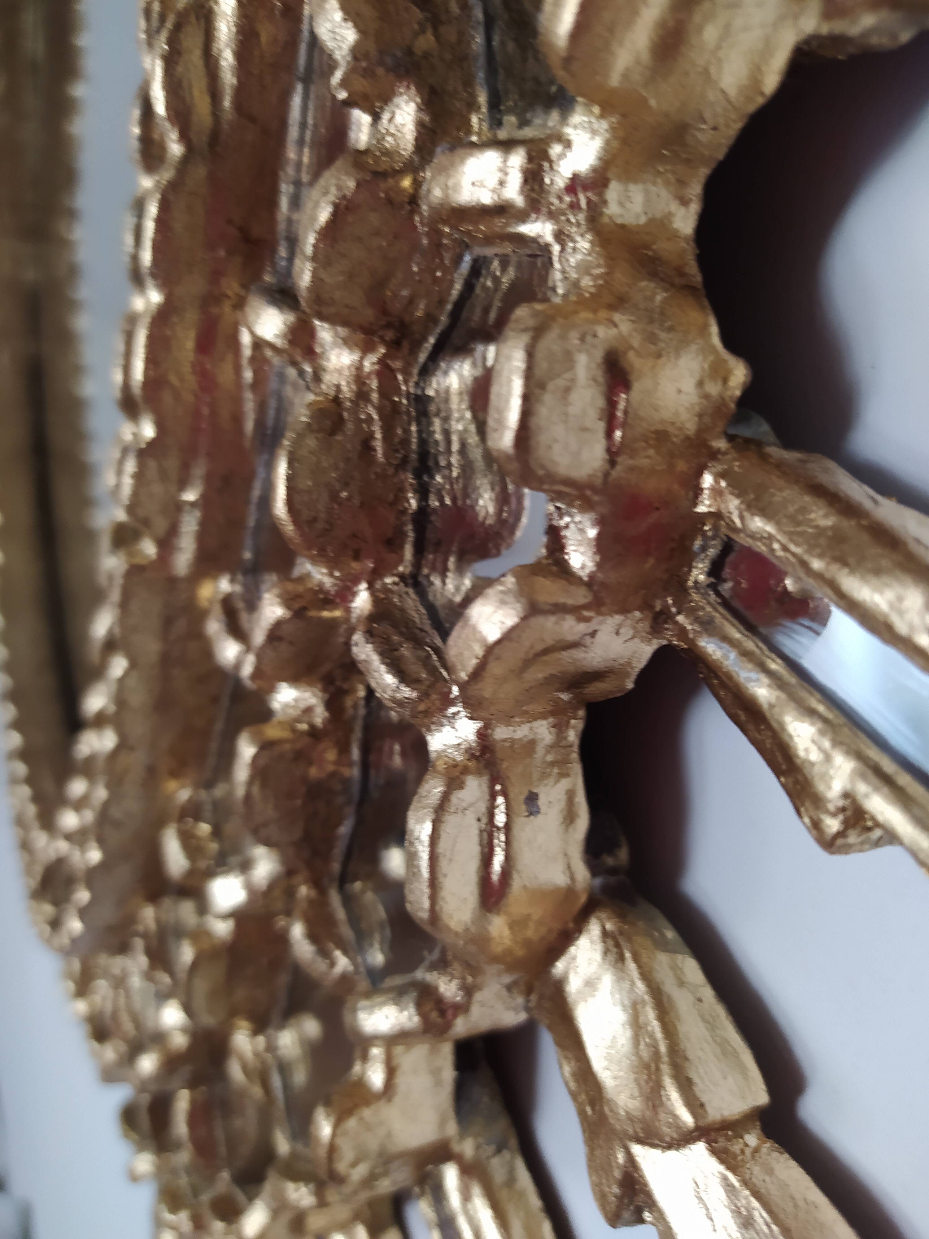 Golden wooden sun mirror 65x75cm