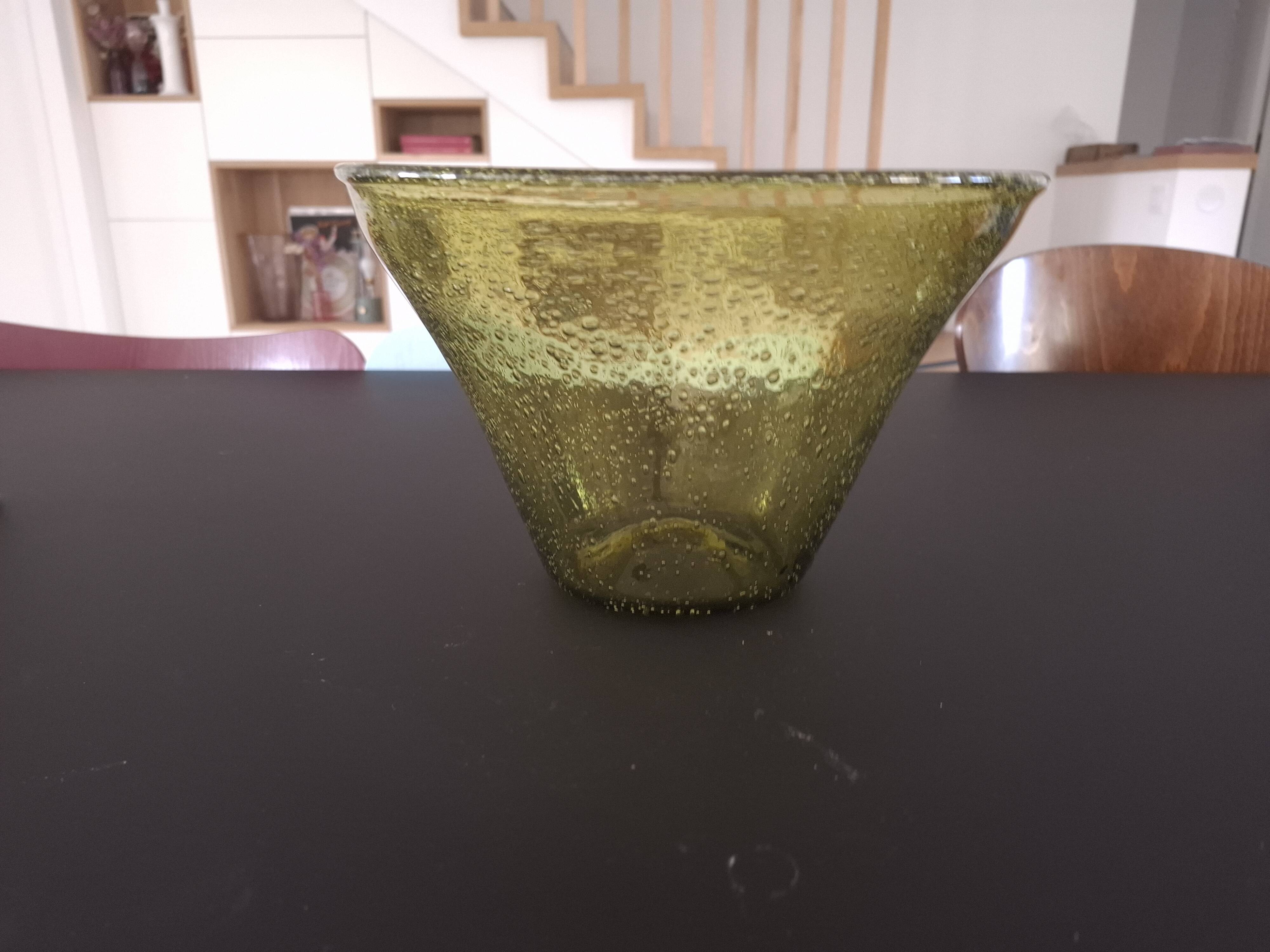 Large blown biot glass salad bowl