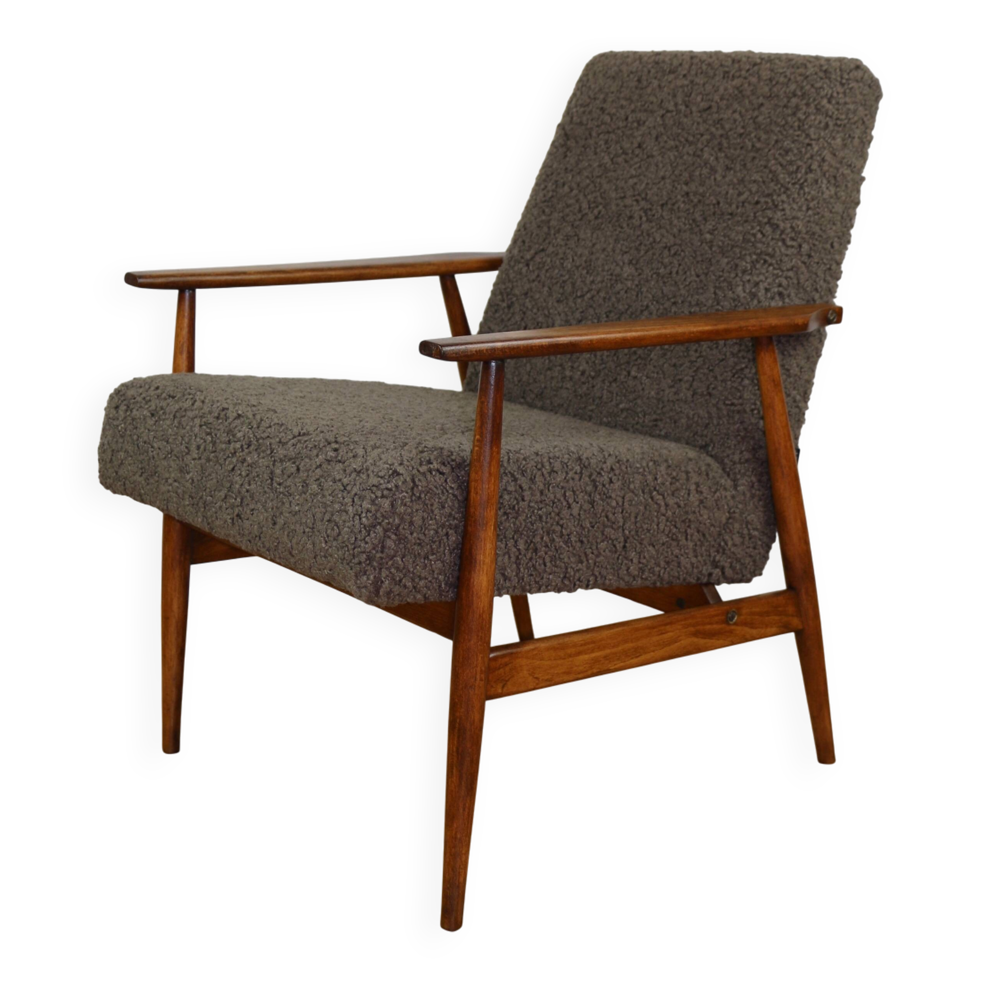 Armchair 'Lis', 1970s brown chocolate brown boucle design by Henryk Lis - 2 pieces available