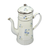 Enamelled tole coffee maker with blue flowers