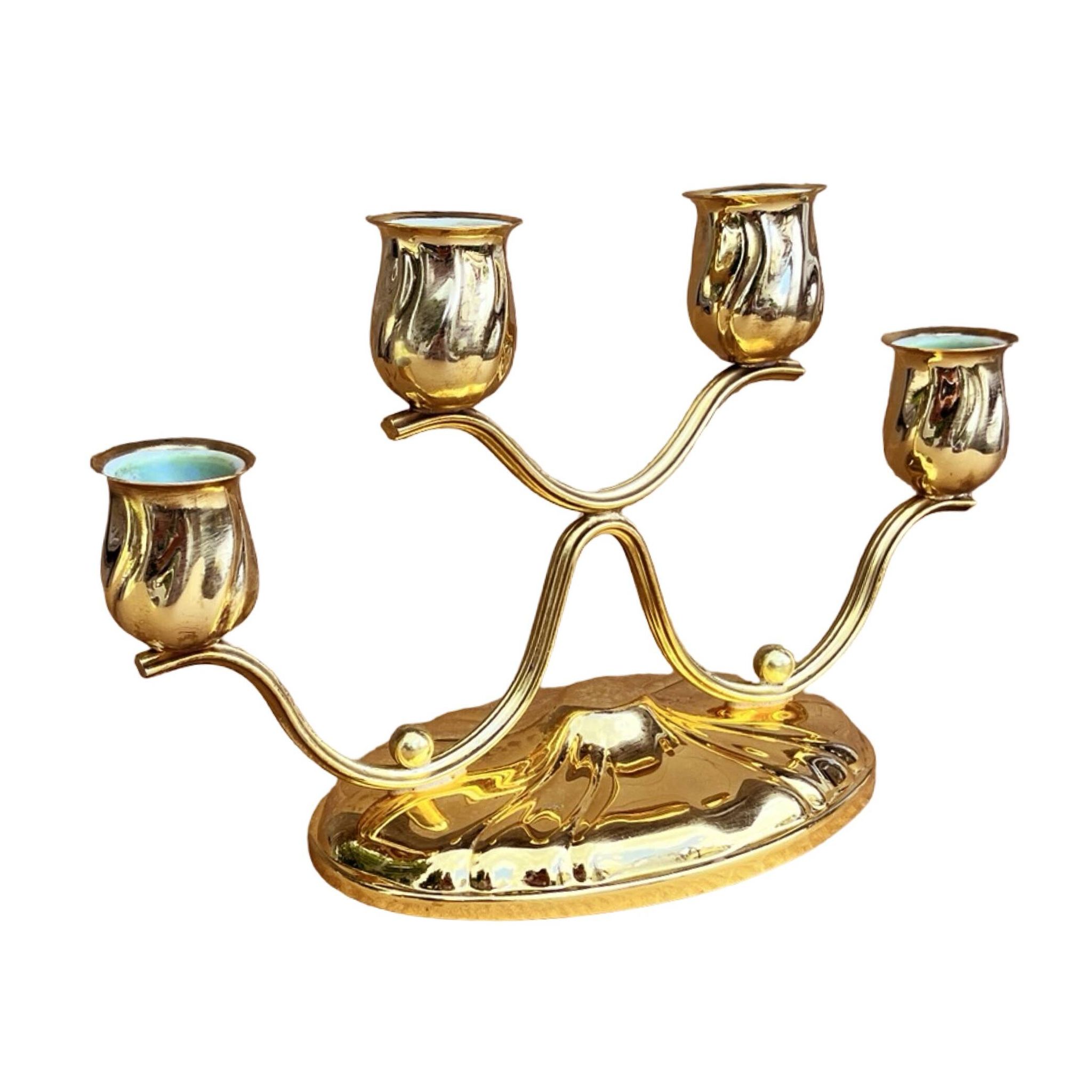 Four-light, gold-plated table candlestick, Germany, 1940s.