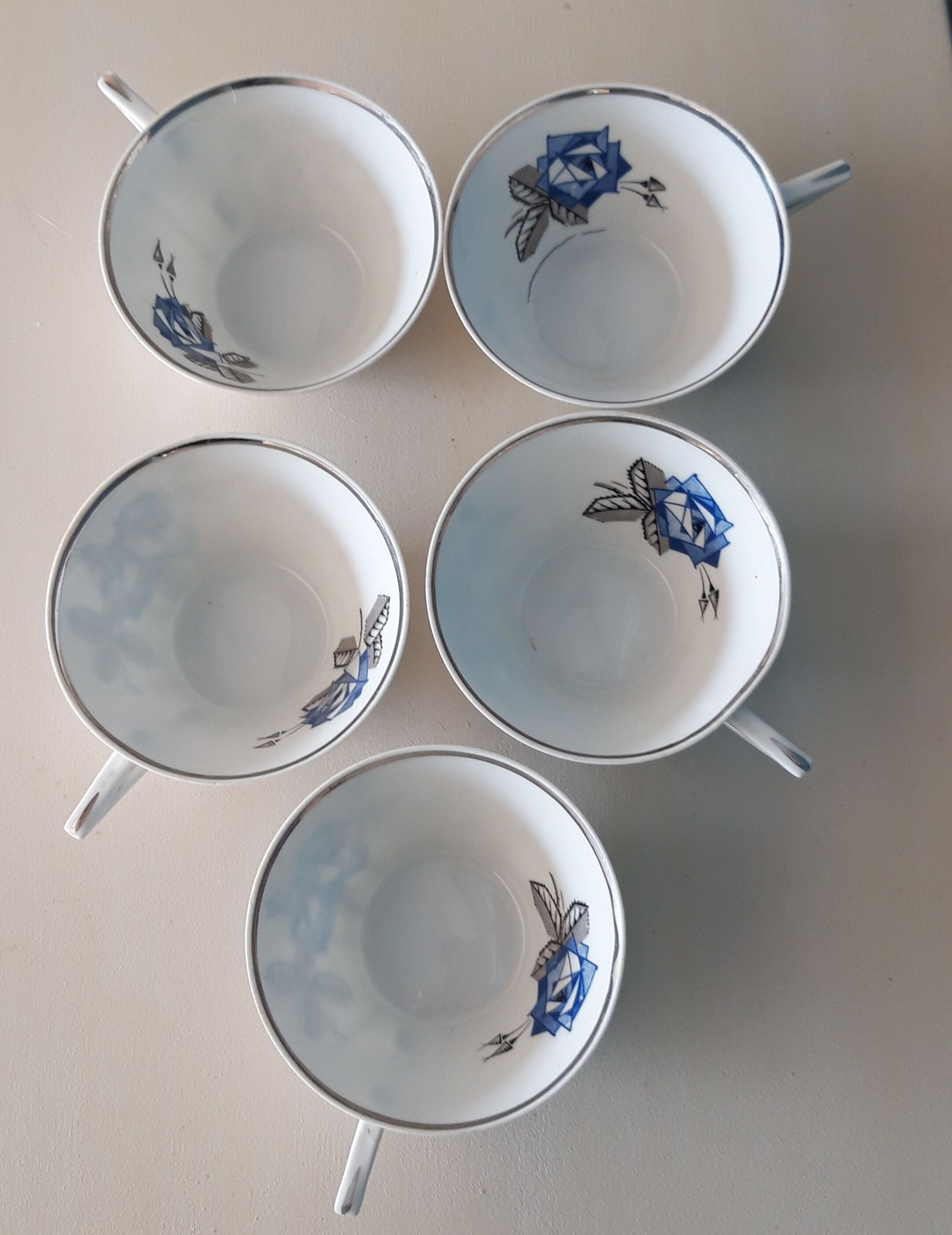 Service of cups and milk jar in fine porcelain from Limoges Art Deco
