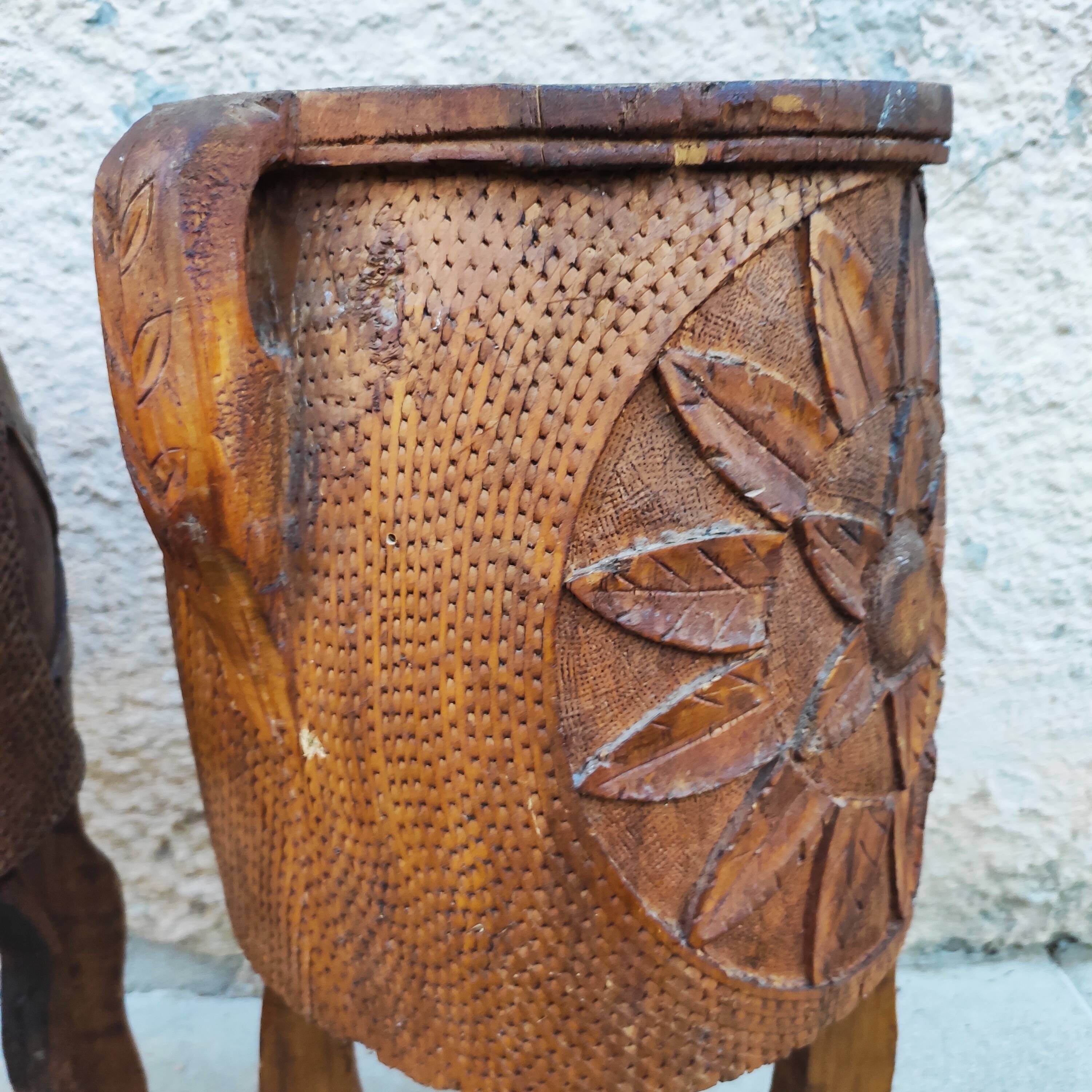 Pair of antique brutalist planters, Savoyard folk art