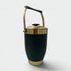 Green Leather and Brass Curved Handle Ice Bucket. Italian Work. V
