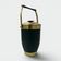 Green Leather and Brass Curved Handle Ice Bucket. Italian Work. V