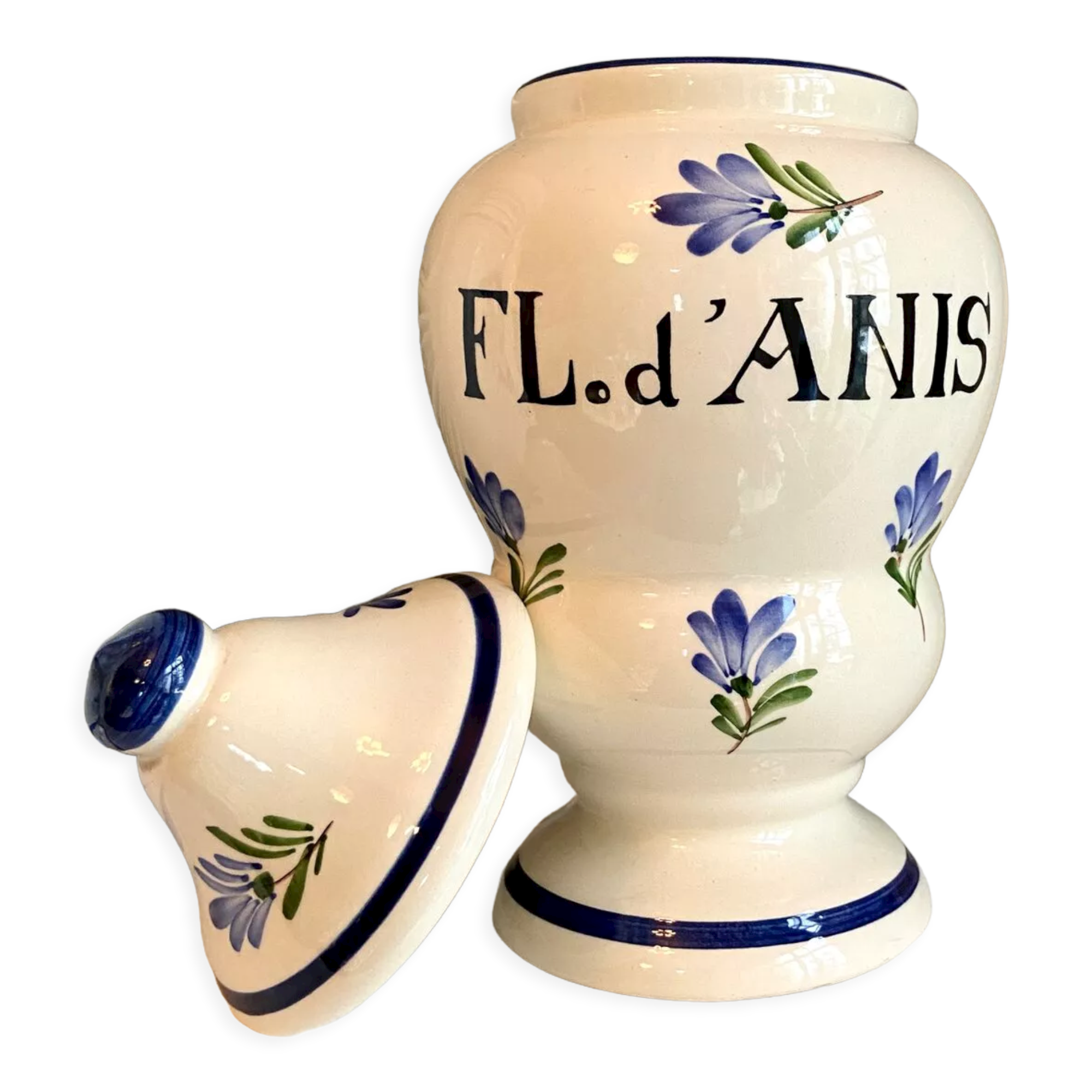 Fl apothecary jar. hand-painted earthenware anis