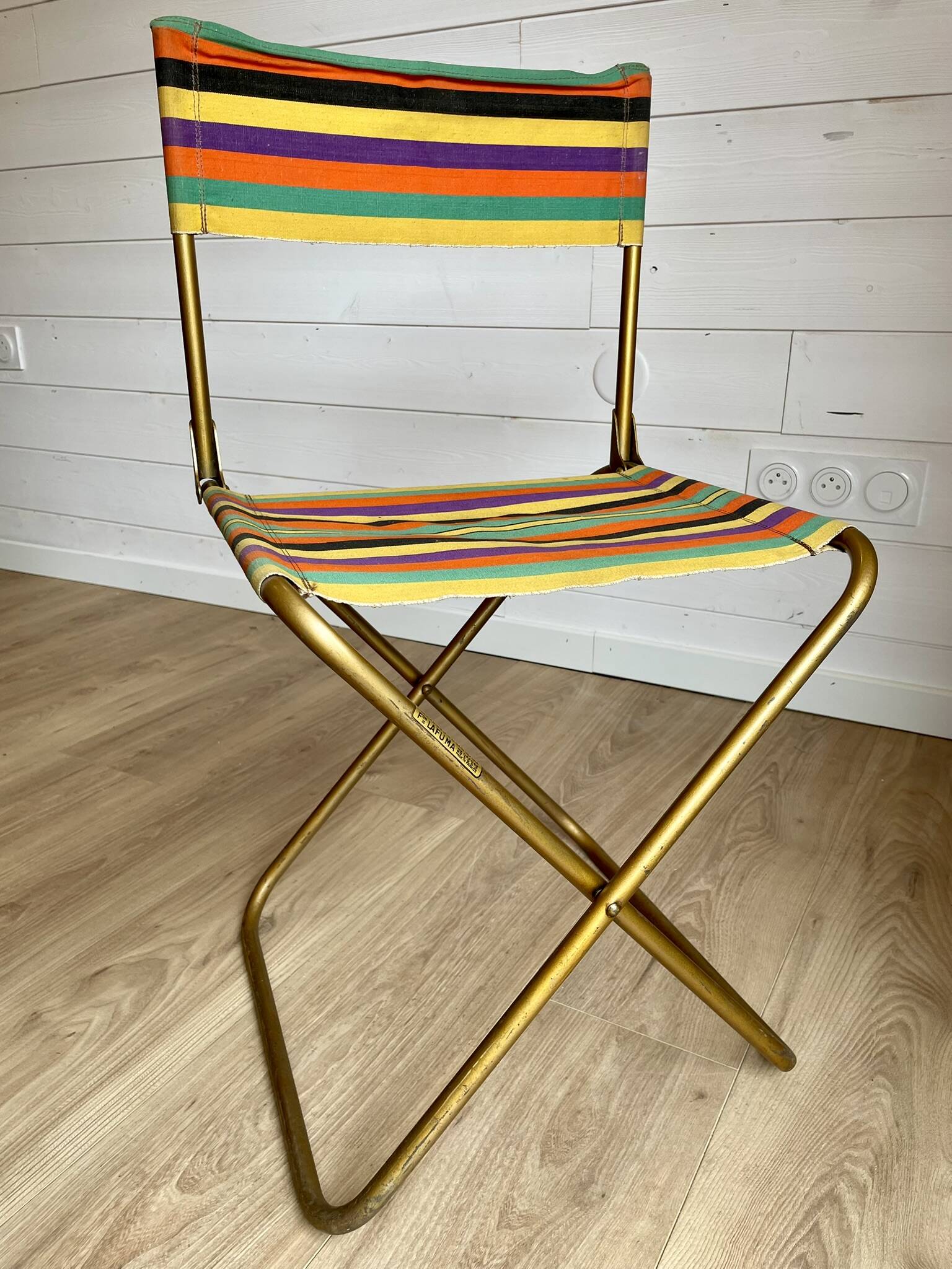 Pair of vintage Lafuma folding chairs model Chantazur Canvas 70s